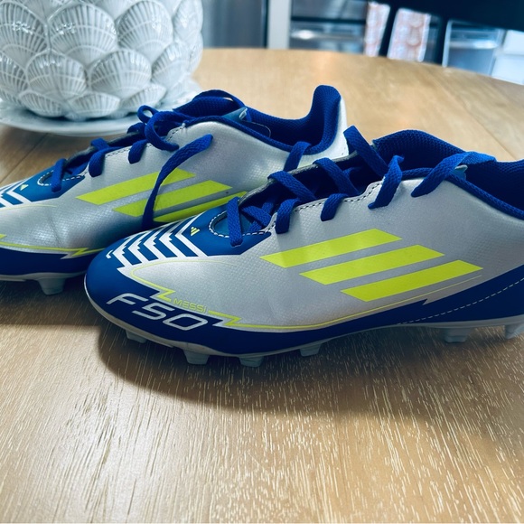 Adidas Kids Blue and Neon Yellow Soccer/Football Cleats - Picture 2 of 8